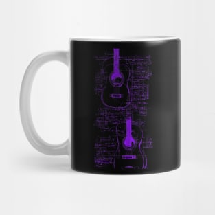 Purple Neon Da Vinci Acoustic guitar blueprint Mug